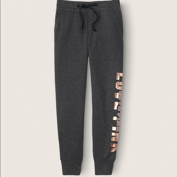 💗VS PINK GREY & ROSE GOLD FOIL SHINE LOGO JOGGERS - Picture 2 of 11